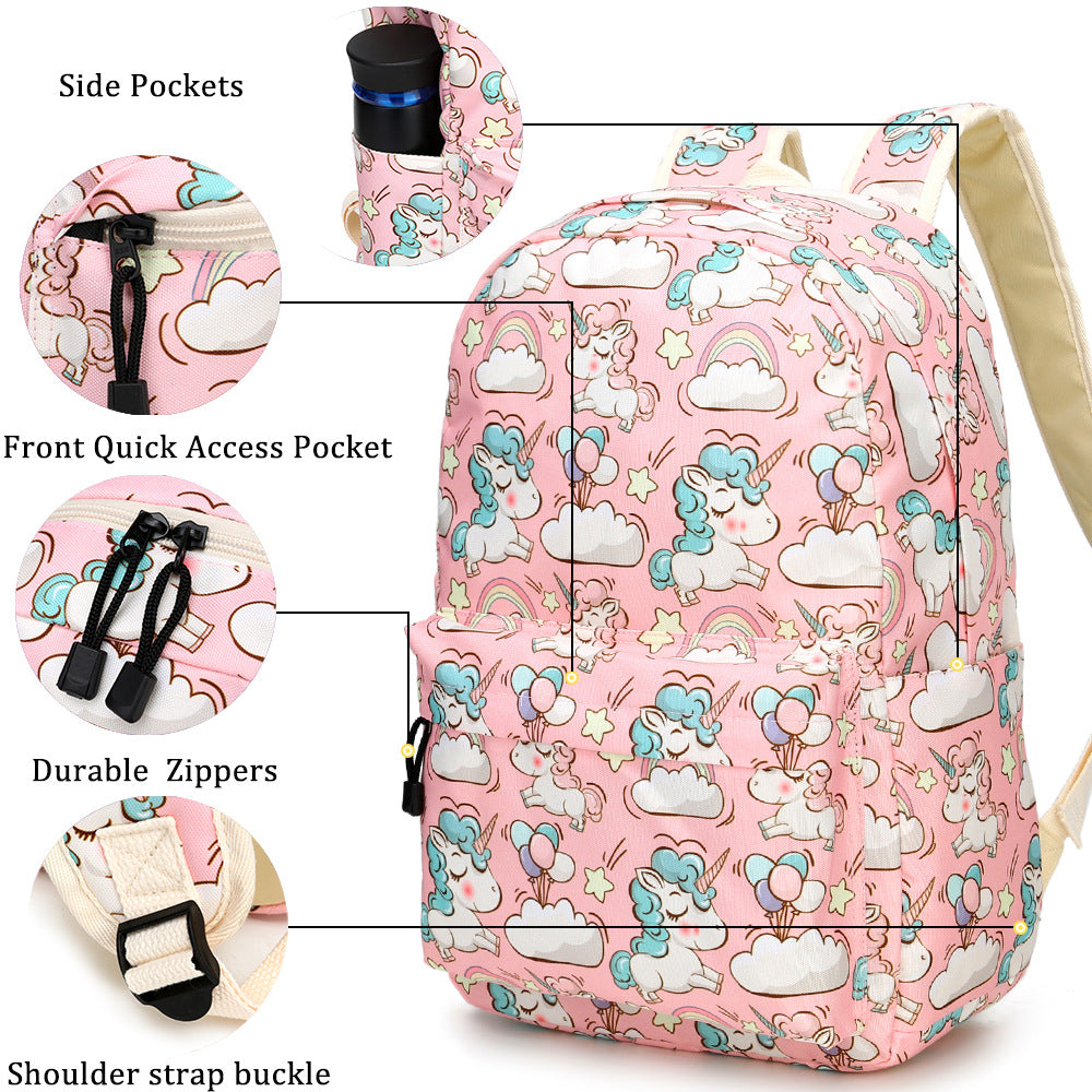 Unicorn Powder Backpack 3pcs Set Student Schoolbag