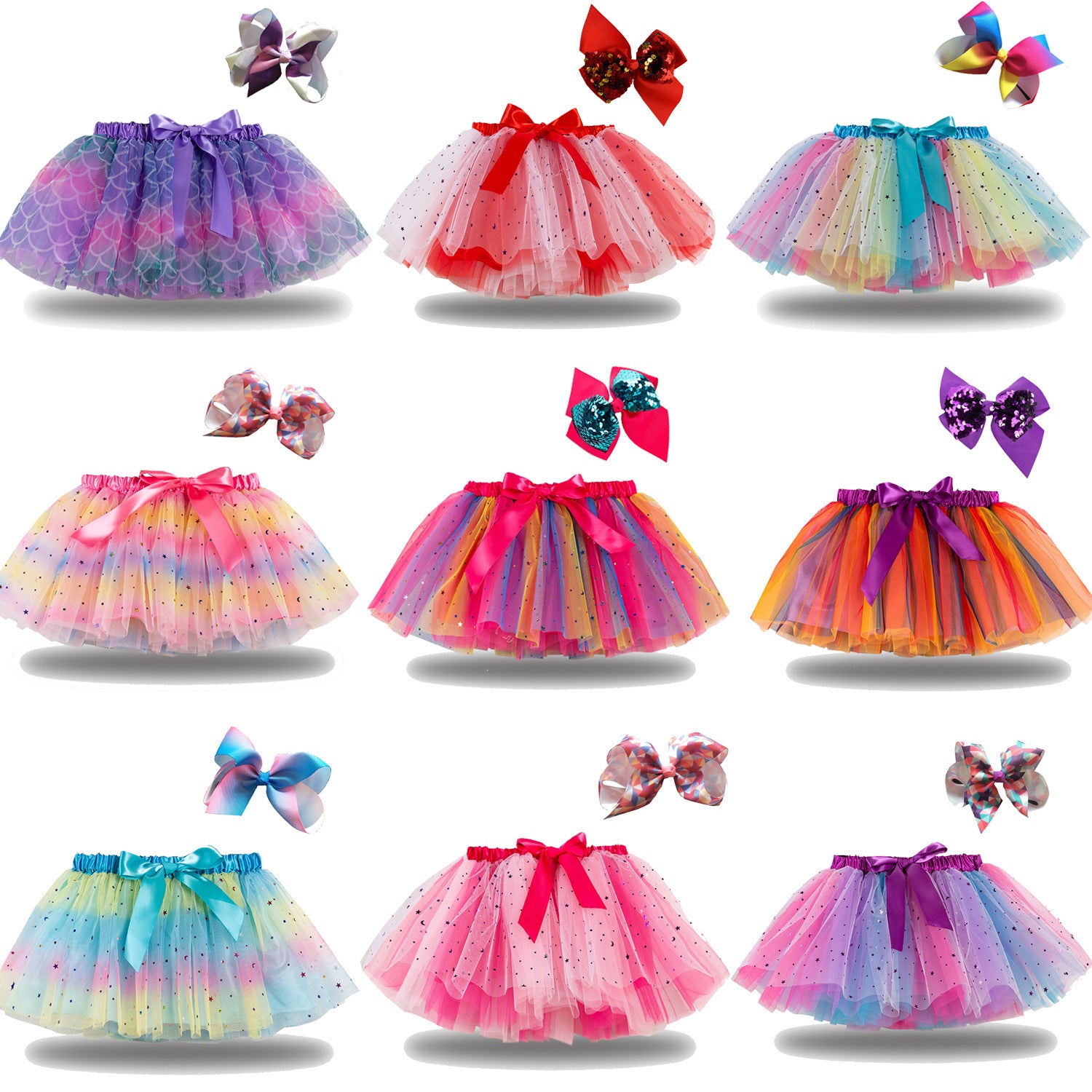 Kid Baby Girls Lining Send Bow Hairpin Fluffy Skirts