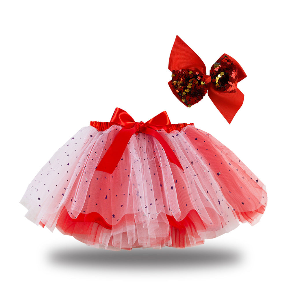 Kid Baby Girls Lining Send Bow Hairpin Fluffy Skirts