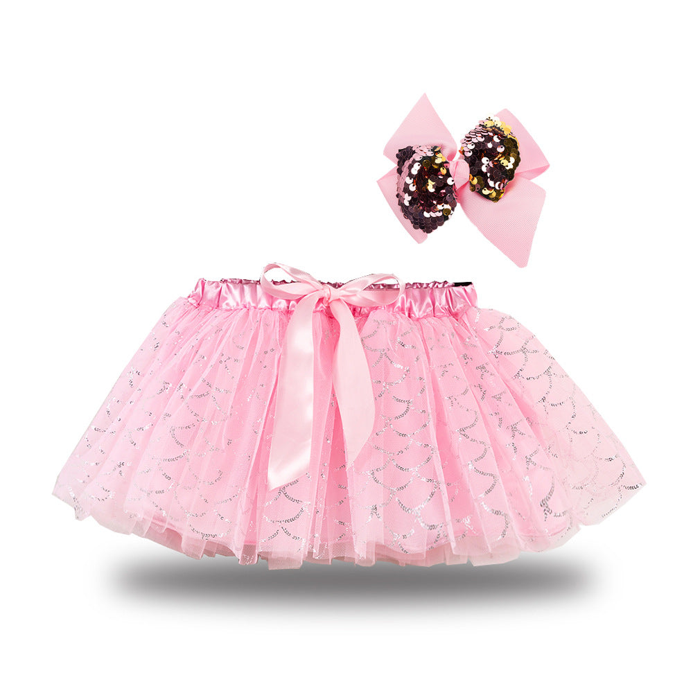 Kid Baby Girls Lining Send Bow Hairpin Fluffy Skirts