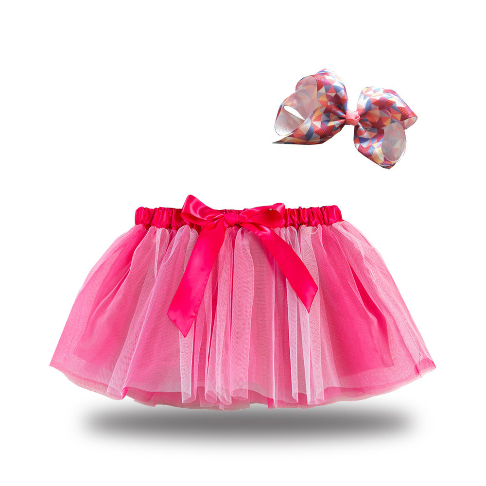 Kid Baby Girls Lining Send Bow Hairpin Fluffy Skirts