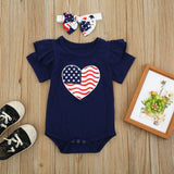 Baby Girl July 4th Independence Day Flying Sleeve Jumpsuit Suspender Short Sets