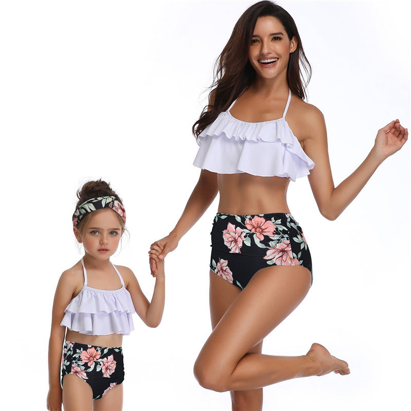 Family Matching Swimsuits Printed High Waist Bikini Parent-child Swimwear