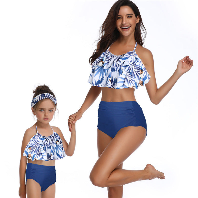 Family Matching Swimsuits Printed High Waist Bikini Parent-child Swimwear