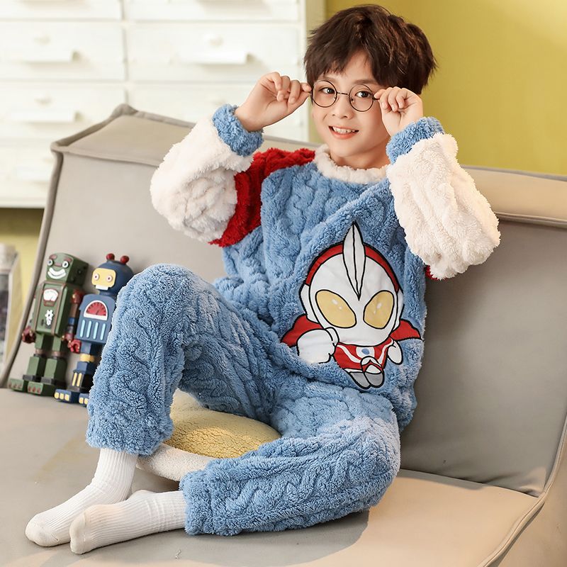Kid Baby Boy Autumn Winter Plush Thick Pajamas