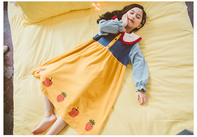Kid Girls Cotton Nightwear Loose Long Sleeved Pajamas