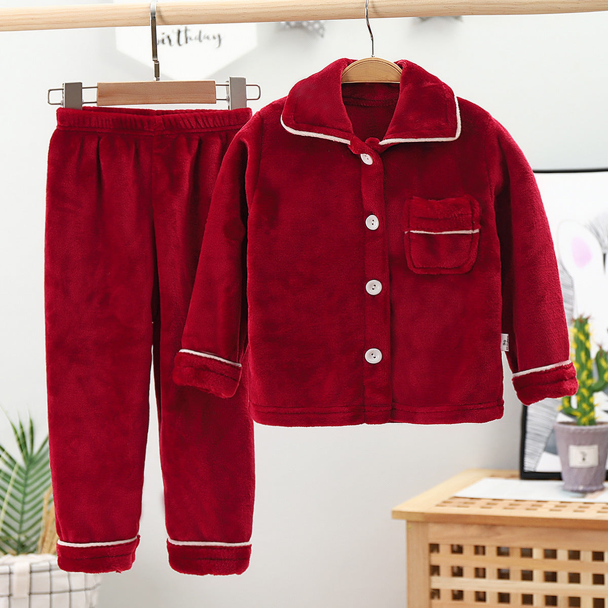 Kid Baby Girl Boy Flannel  Coral Velvet Autumn Winter Thickened Pajamas
