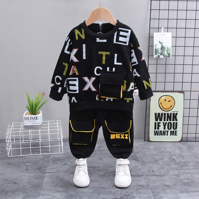 Kid Boy Autumn Letters Long Sleeve  Sport Letter Suit 2 Pcs Sets