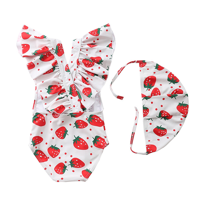 Baby Girl Striped Fly Edge One Piece Cute Swimsuit