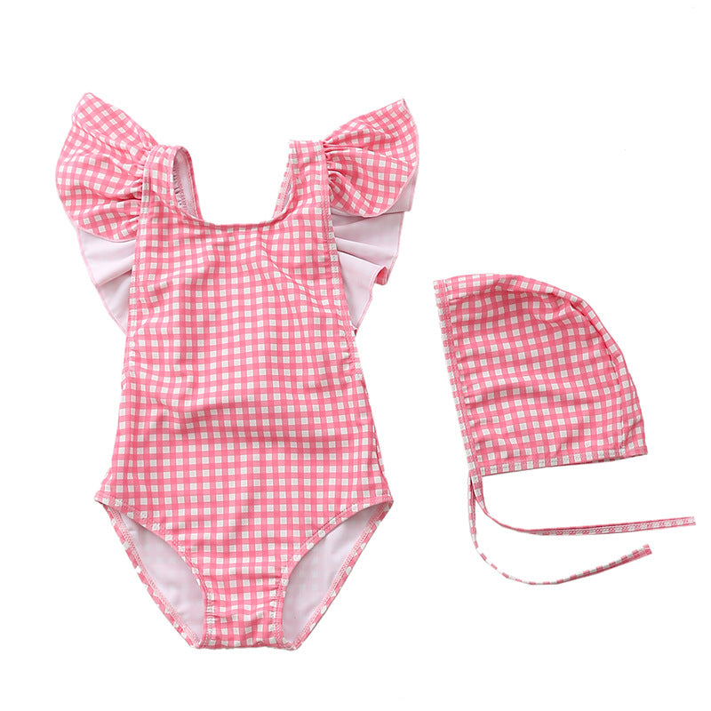 Baby Girl Striped Fly Edge One Piece Cute Swimsuit