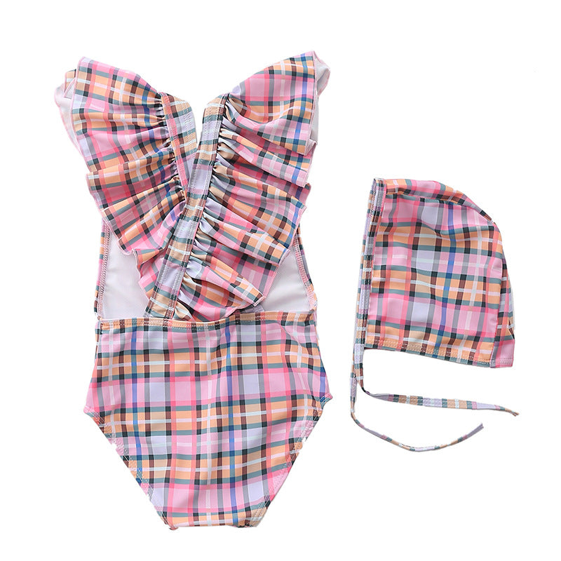 Baby Girl Striped Fly Edge One Piece Cute Swimsuit