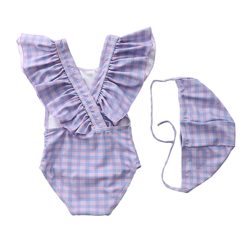 Baby Girl Striped Fly Edge One Piece Cute Swimsuit