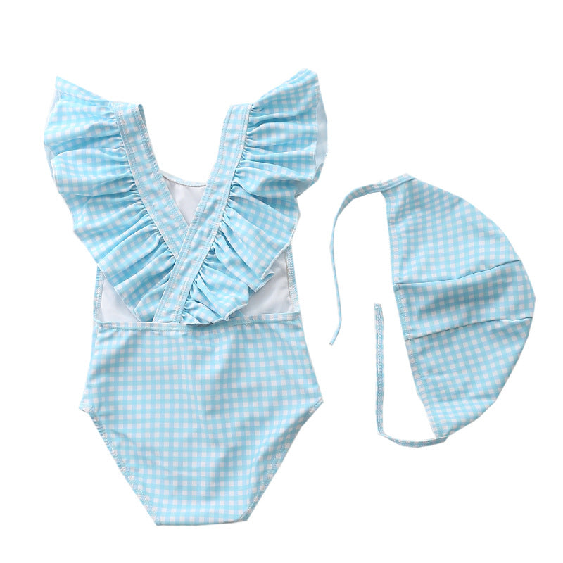 Baby Girl Striped Fly Edge One Piece Cute Swimsuit