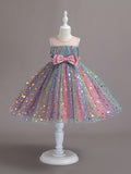 Kid Girl Tutu Sleeveless Princess Flower Bow Tulle Dance Ball Dresses