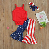 Baby Girl Independence Day Sleeve Solid Romper Striped Sets