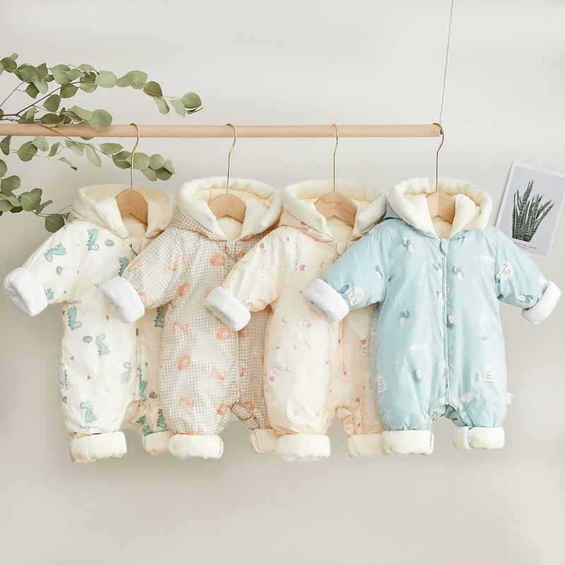 Newborn Down Cotton Jumpsuit Bodysuit Winter Hooded Romper