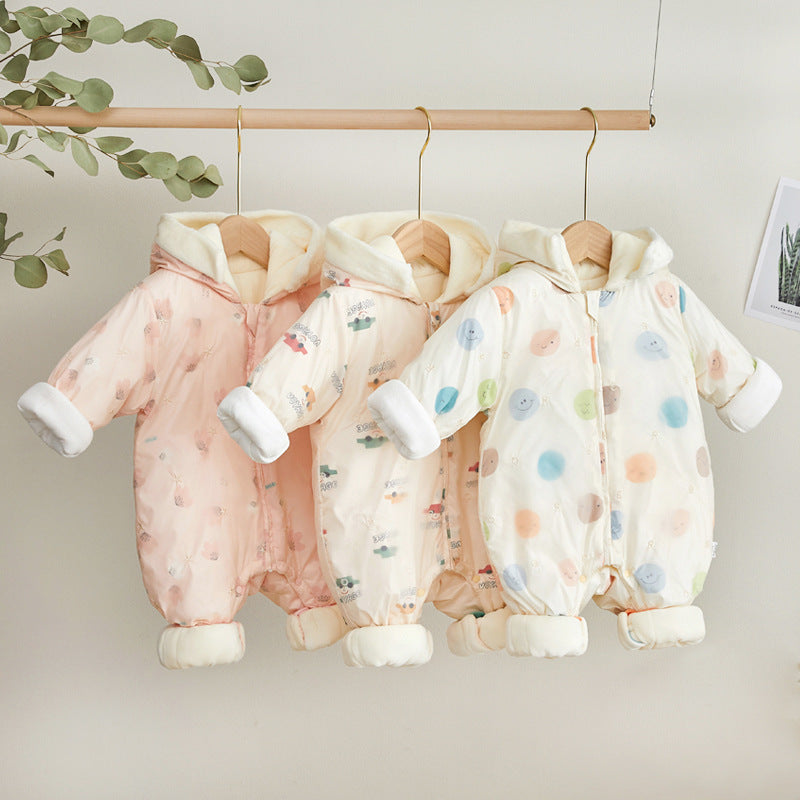 Newborn Down Cotton Jumpsuit Bodysuit Winter Hooded Romper