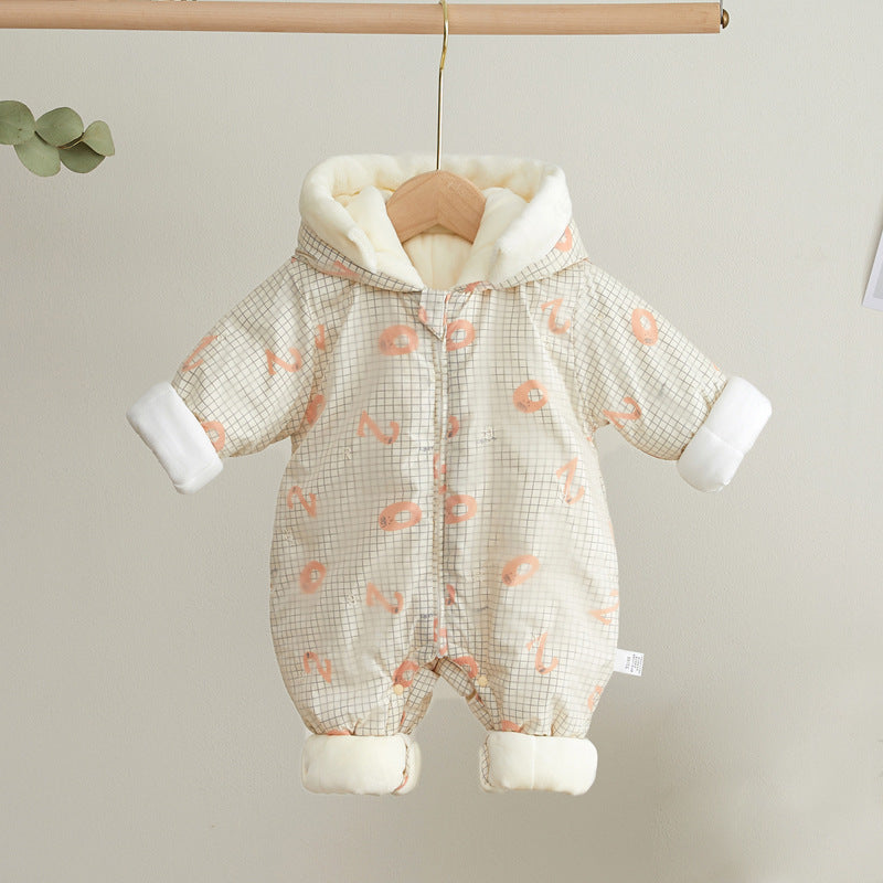 Newborn Down Cotton Jumpsuit Bodysuit Winter Hooded Romper