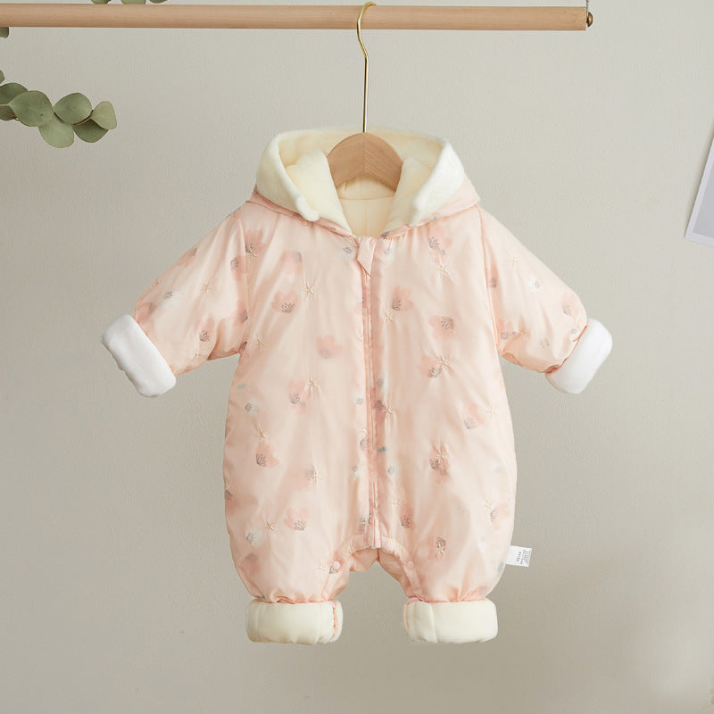 Newborn Down Cotton Jumpsuit Bodysuit Winter Hooded Romper