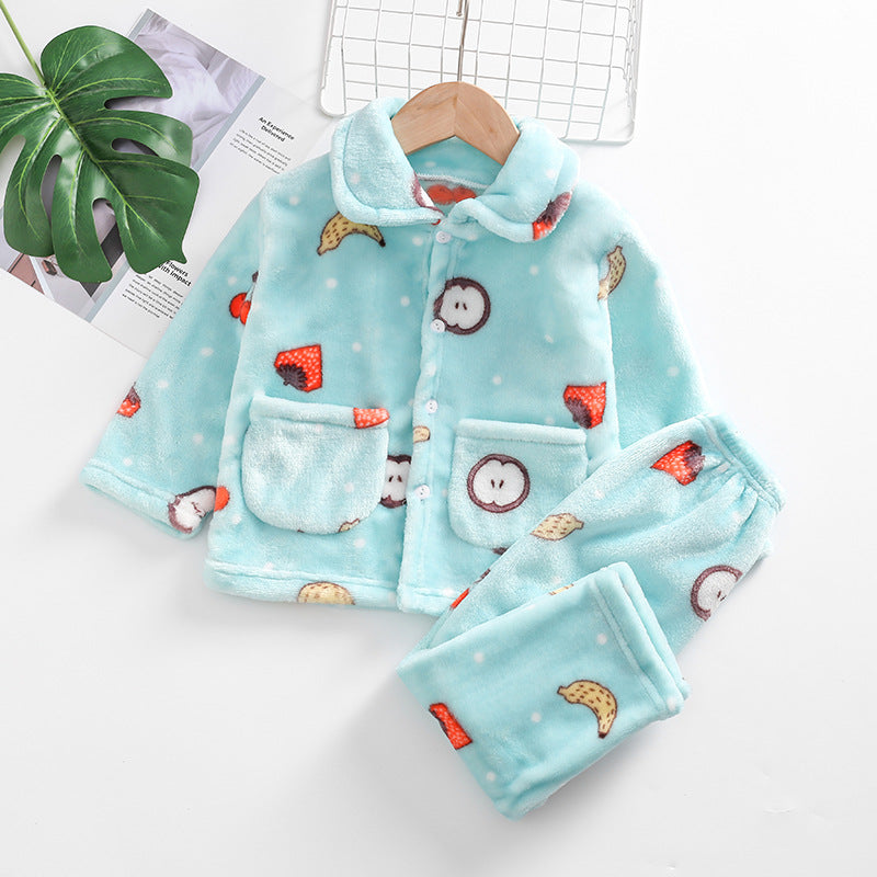 Kid Baby Girl Double-sided Velvet Plush Thickened Warm Pajamas