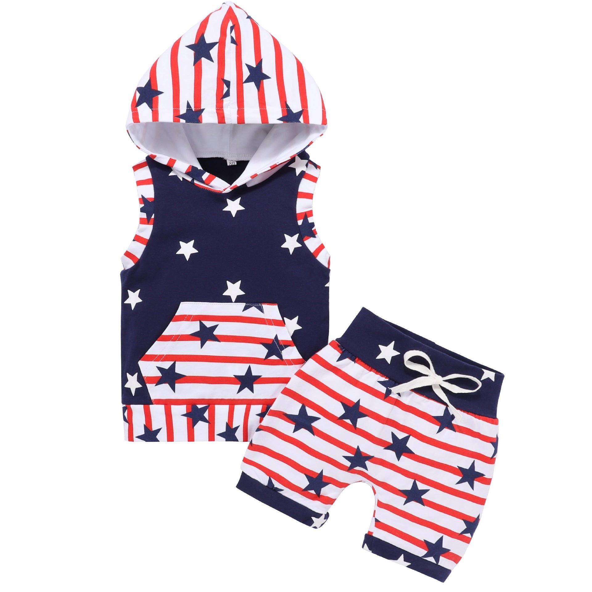 Baby Boy 4th Of July Independence Day Stars Print Hooded 2pcs Sets