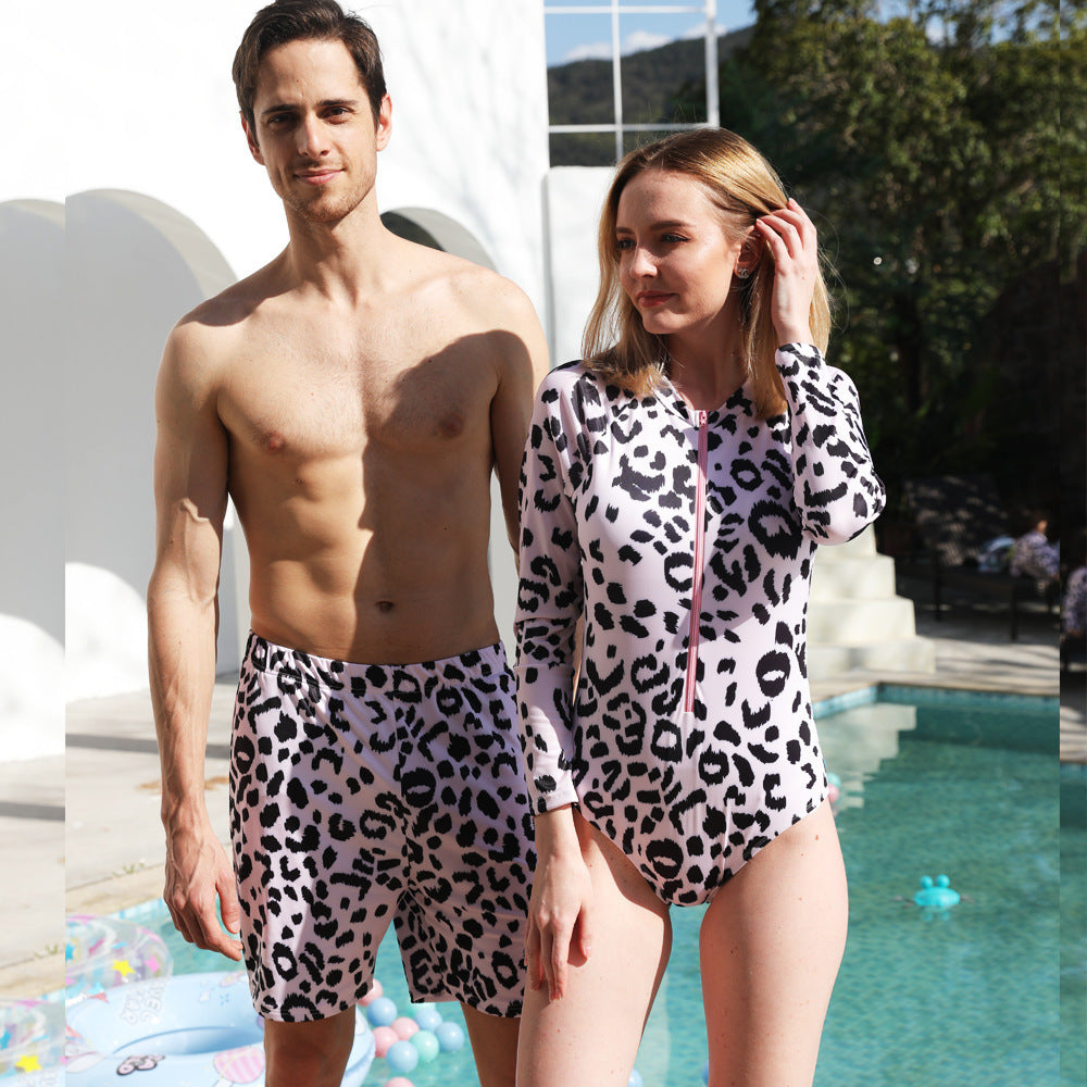Family Matching Europe United States Parent-child Leopard Print  Swimsuit