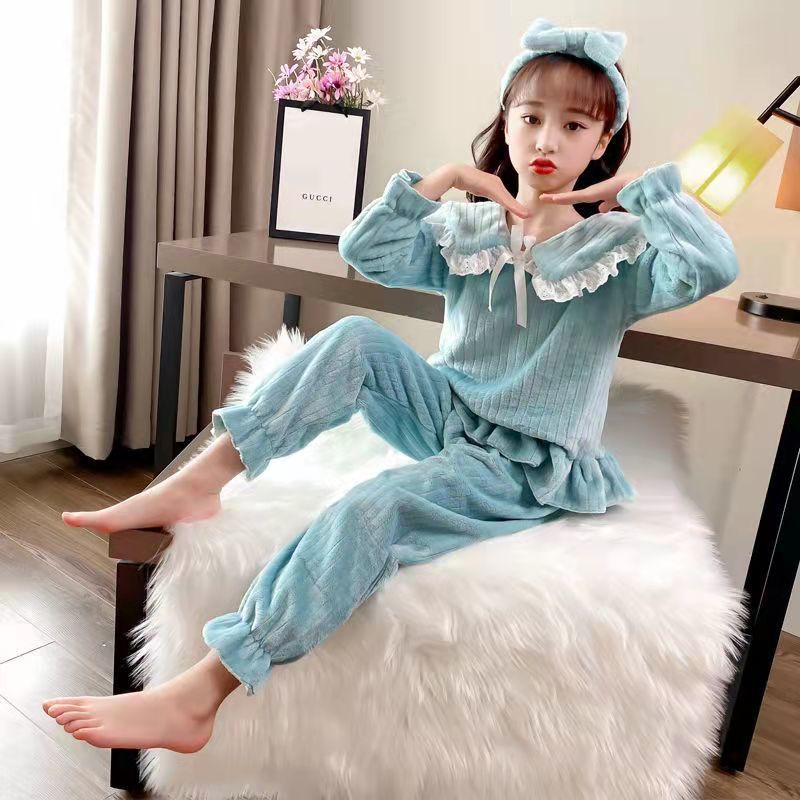 Kid Baby Girls Thickened Flannel Autumn Winter Pajamas