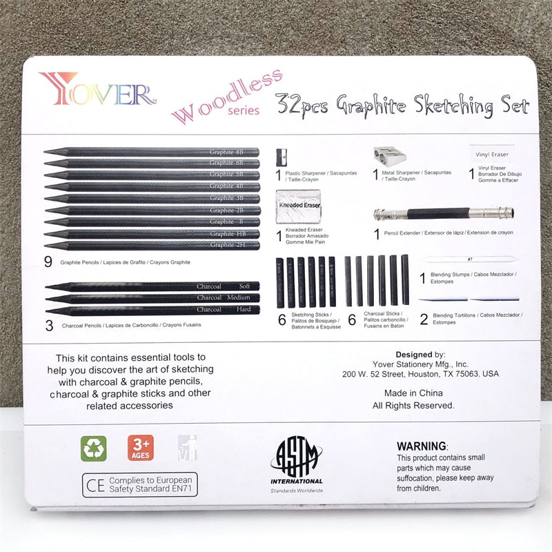 Sketch Pencil Set 32Pcs Graphite Pencil Set Charcoal Pencil Set With Tin Box