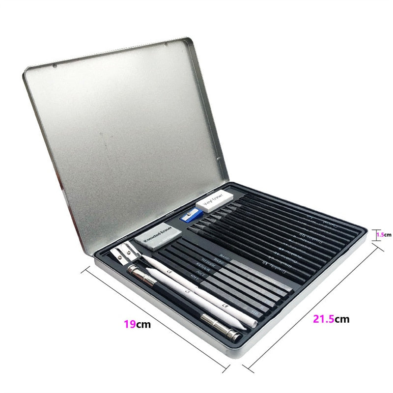 Sketch Pencil Set 32Pcs Graphite Pencil Set Charcoal Pencil Set With Tin Box