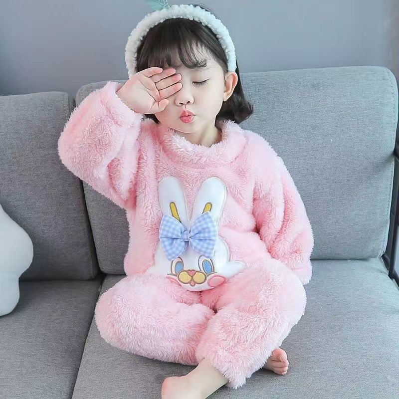 Kid Baby Girl Plush Thickened Autumn Winter Pajamas