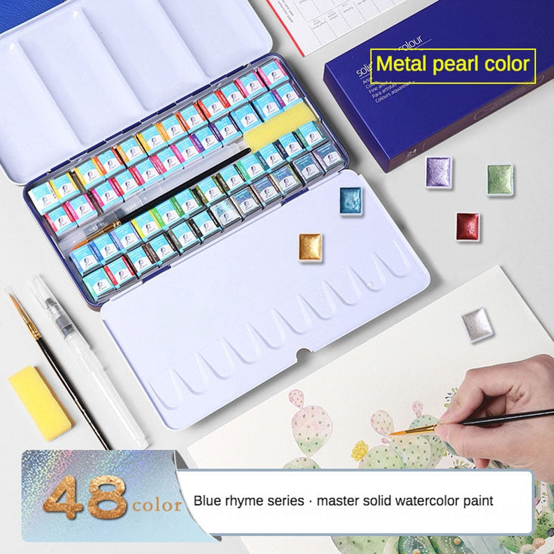 24/36/48 Portable Solid Watercolor Paint Set With Metal Case