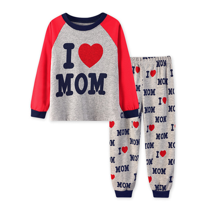 Kid Baby Girl Cartoon Long Sleeves I Love Mom Loungewear Pajamas