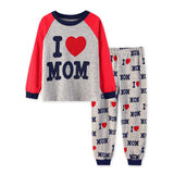 Kid Baby Girl Cartoon Long Sleeves I Love Mom Loungewear Pajamas