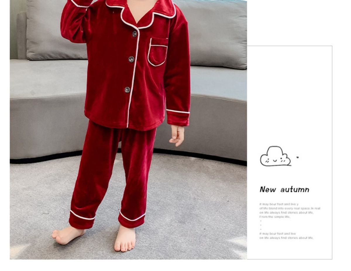 Kid Boys Coral Velvet Padded Flannel Autumn Winter Pajamas