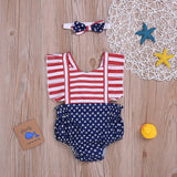 Baby Girls 4th of July Independence Day Stars Striped Backless Rompers