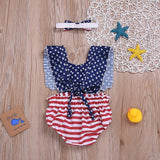 Baby Girls 4th of July Independence Day Stars Striped Backless Rompers