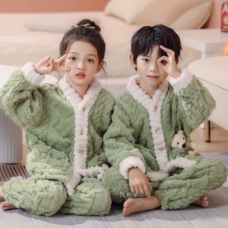 Kid Baby Boy Girl Winter Autumn Plush Flannel Pajamas