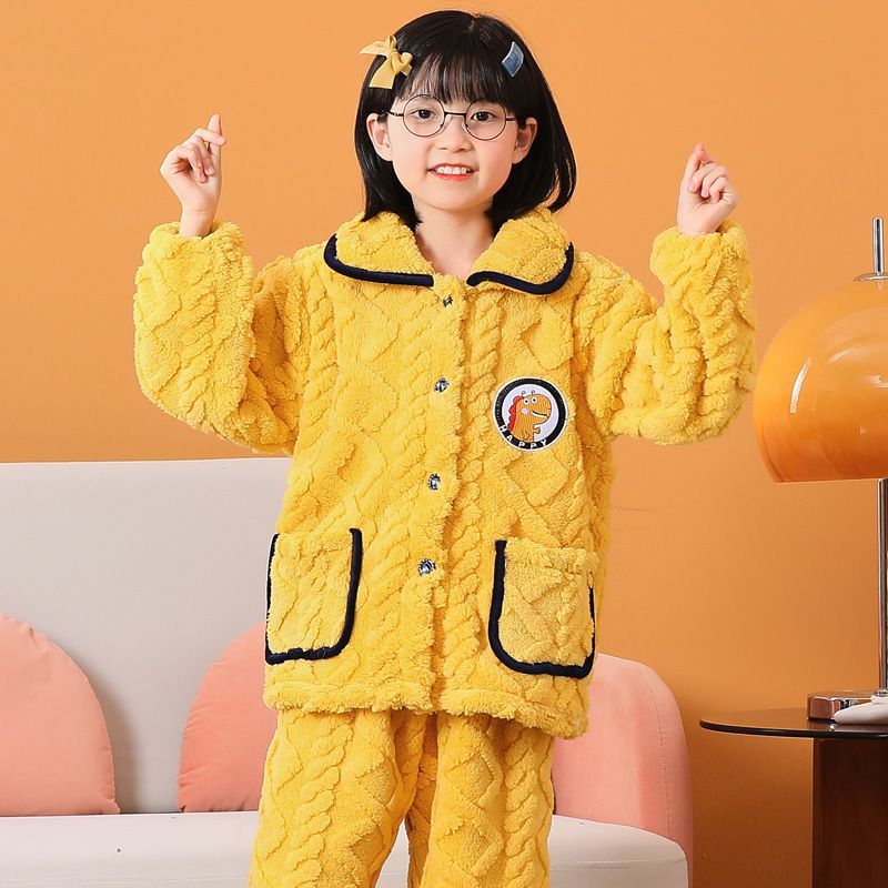 Kid Boy Girl Autumn Winter Coral Plush Warm Pajamas