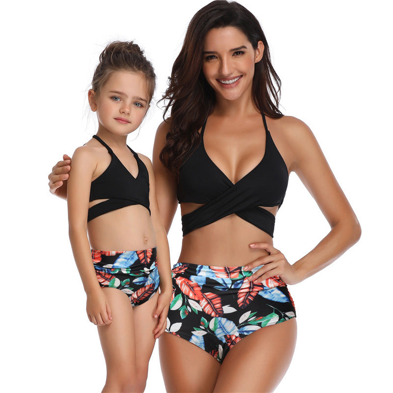 Family Matching Parent-child Printed High Waist Bikini Swimsuit