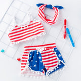 Baby Girls 4th-of-July Independence Day Sleeveless Tassels Stars Stripes Sets