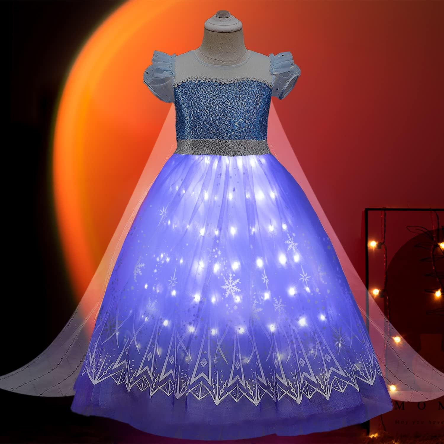 Kid Girls Light Up Snow Princess Ice Christmas Halloween Dresses