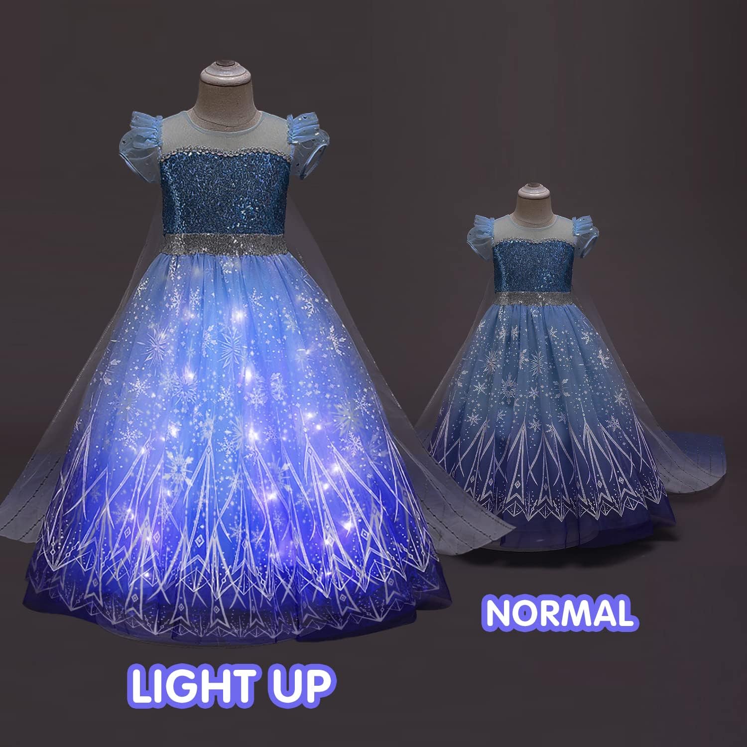 Kid Girls Light Up Snow Princess Ice Christmas Halloween Dresses
