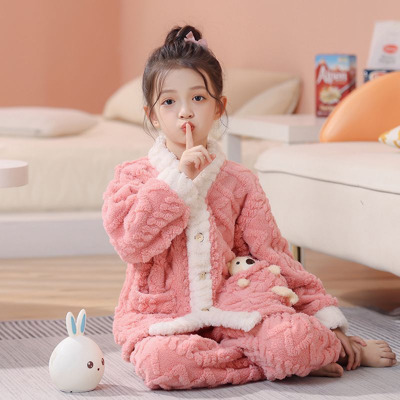 Kid Baby Boy Girl Winter Autumn Plush Flannel Pajamas