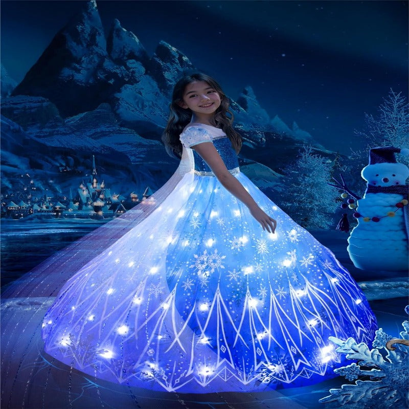 Kid Girls Light Up Snow Princess Ice Christmas Halloween Dresses