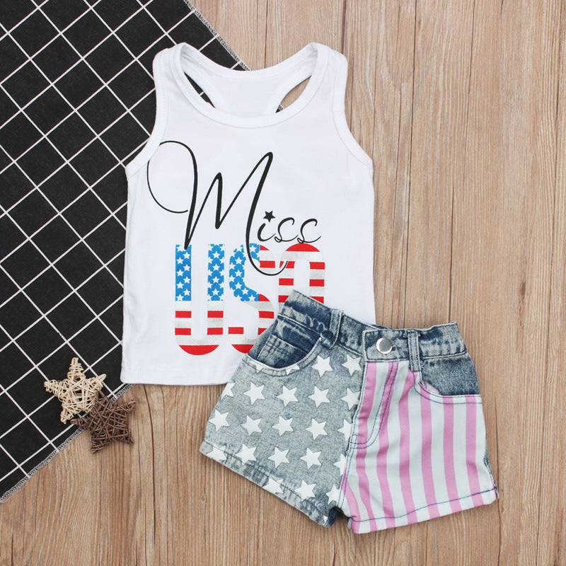 Baby Girls 4th of July Independence Day Outfit Tassel Shorts 2 Pcs Sets