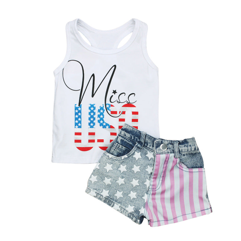Baby Girls 4th of July Independence Day Outfit Tassel Shorts 2 Pcs Sets