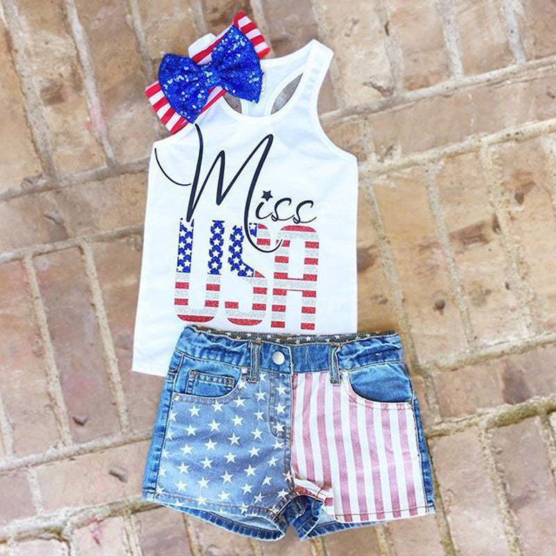 Baby Girls 4th of July Independence Day Outfit Tassel Shorts 2 Pcs Sets