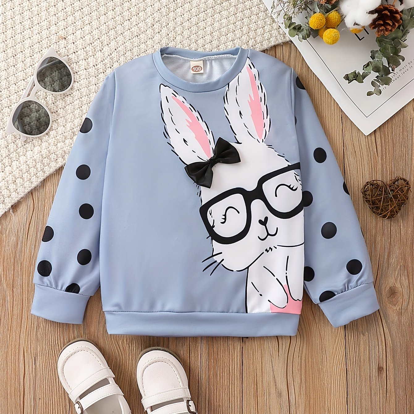 Kid Baby Toddler Girls Rabbit Polka Dot Print Long Sleeve Sweatshirt