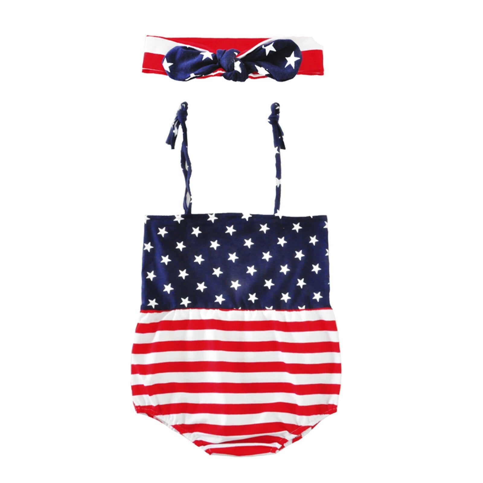 Baby Girl 4th of July Independence Day Bodysuit Sleeveless Rompers