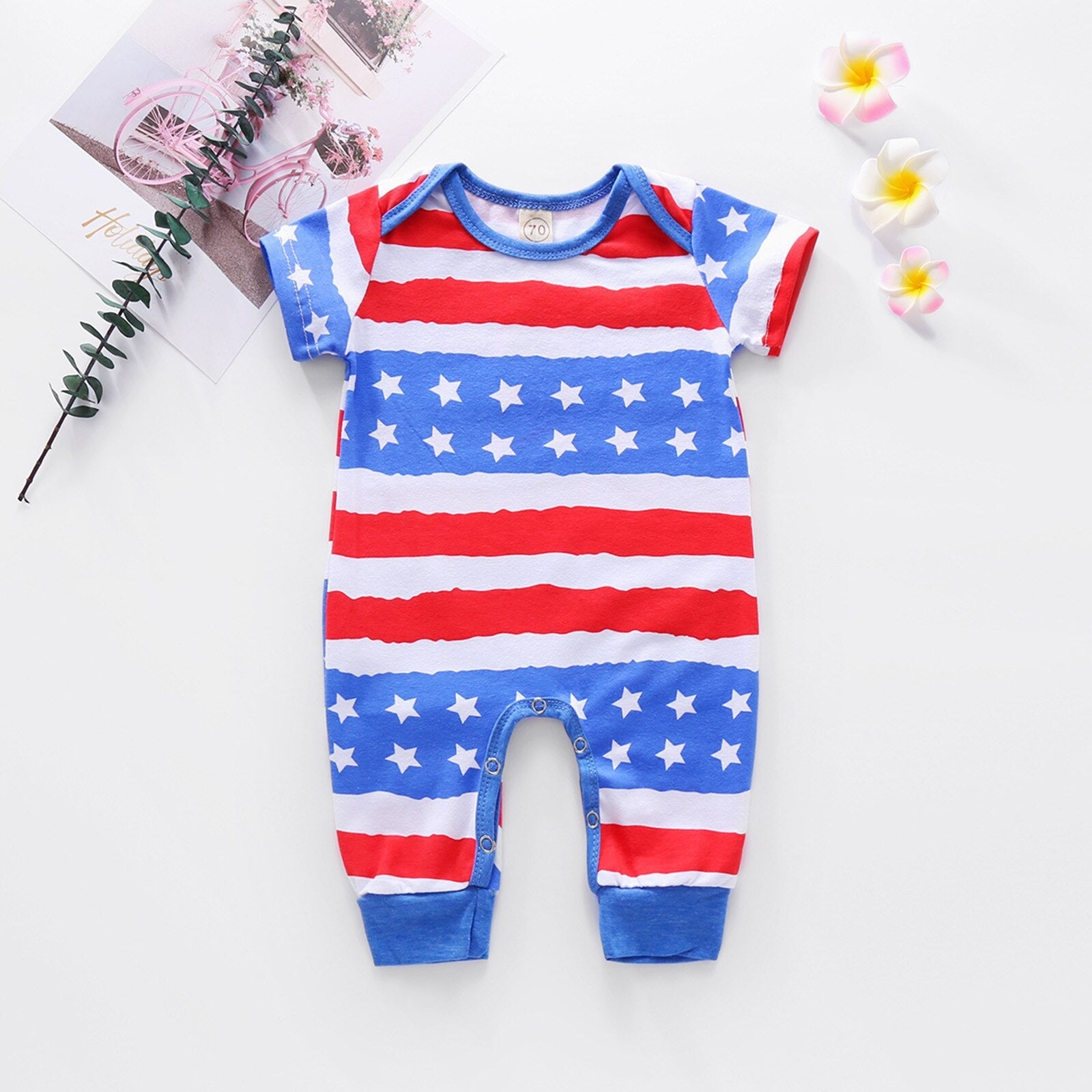 Baby Boy 4th of July Independence Day Short Sleeve Romper Jumpsuit